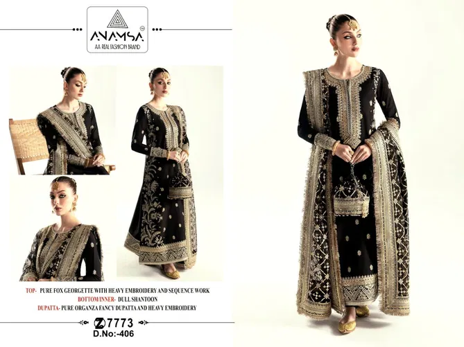 Anamsa 406 Embroidery Wedding Wear Pakistani Suits Wholesalers In Delhi
